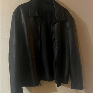IZOD Leather Jacket Men's Large Black Zip Front Collared Classic